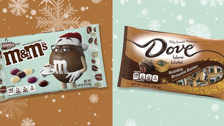 bags of m&ms and dove holiday chocolates