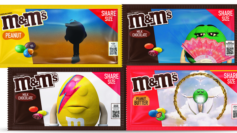 New M&Ms wrappers on white background