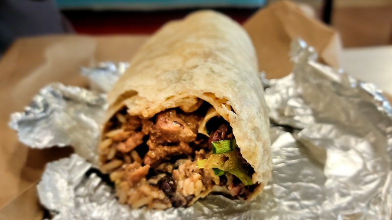 Chipotle burrito with filling visible