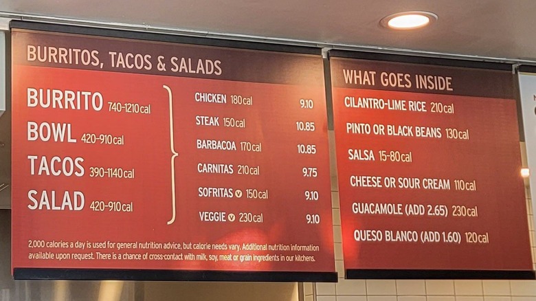 Chipotle menu board at restaurant