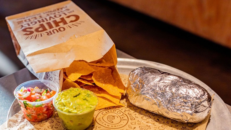 Chipotle combo with burrito, chips, guacamole, salsa