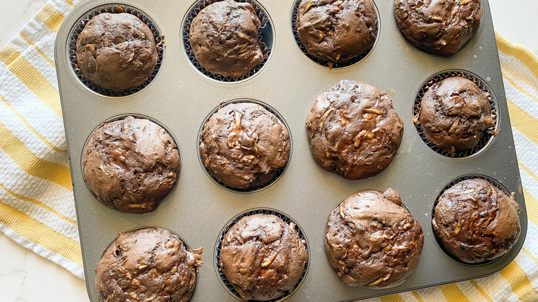 Chocolate Zucchini Muffins zucchini in muffin tin