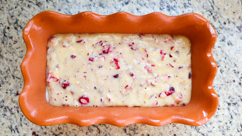 cranberry bread batter in dish