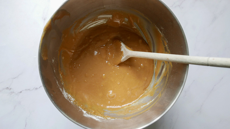 Batter mixed in a large mixing bowl