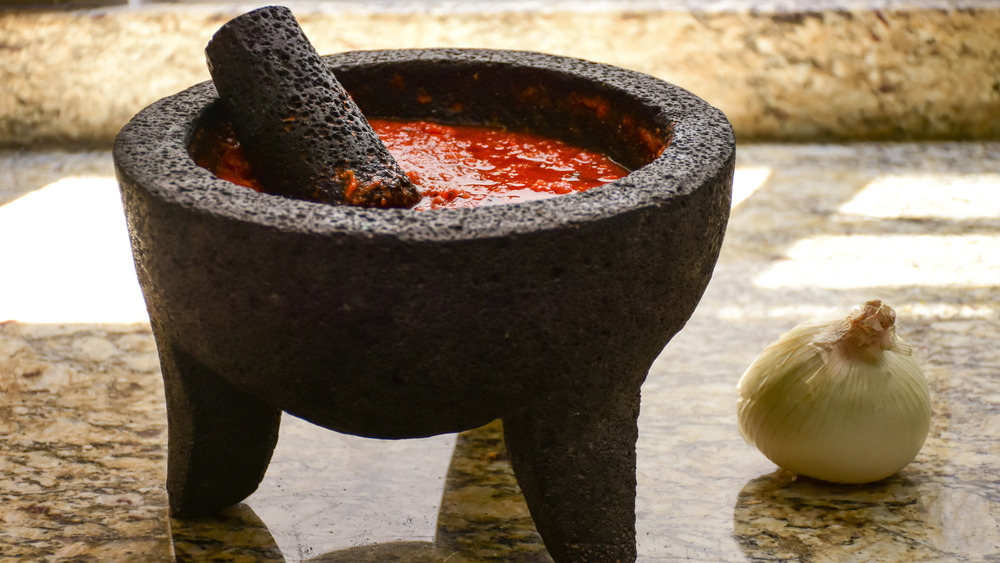 Salsa in a molcajete