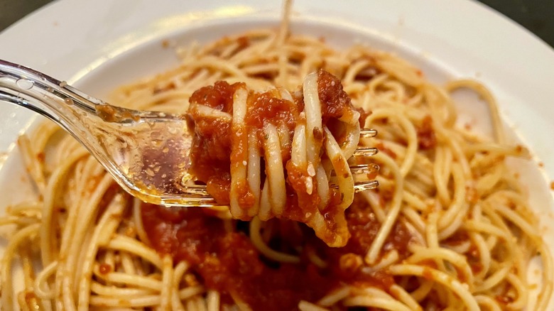 A fork with spaghetti on it