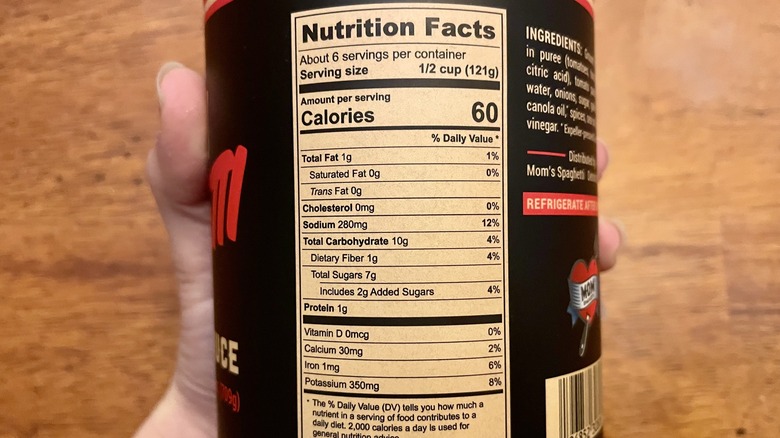 Nutritional information for sauce