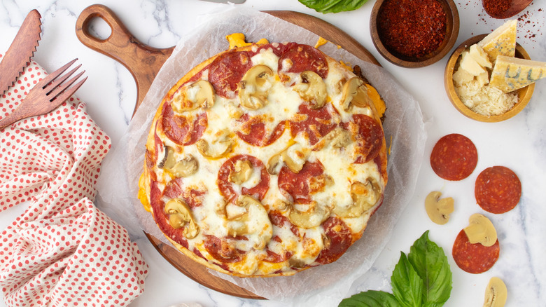 mushroom pepperoni burger pizza