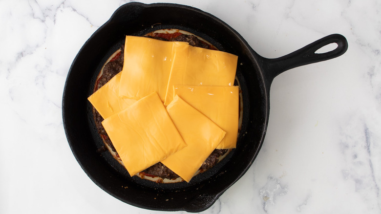 American cheese topping skillet meat