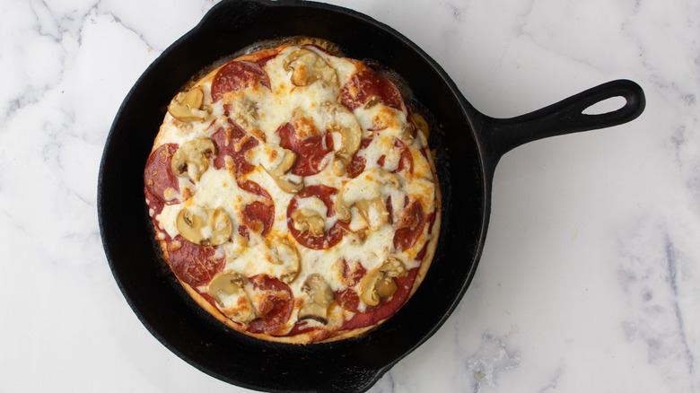 baked cheese mushroom pepperoni pizza