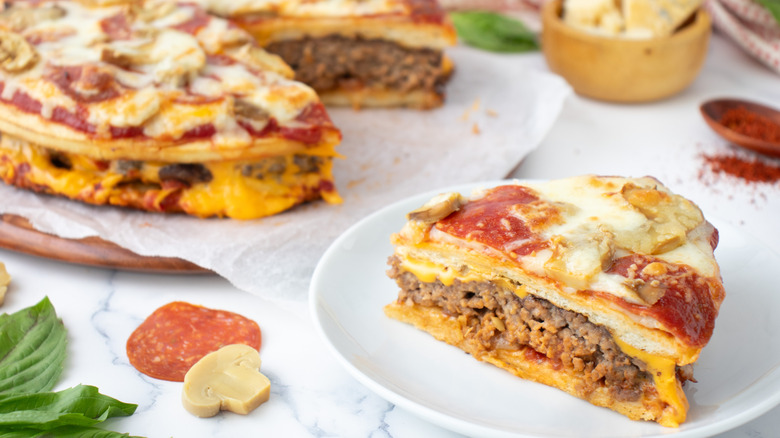 mushroom pepperoni burger pizza slice