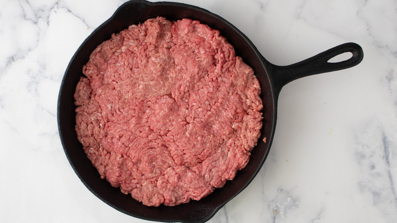 ground beef in skillet