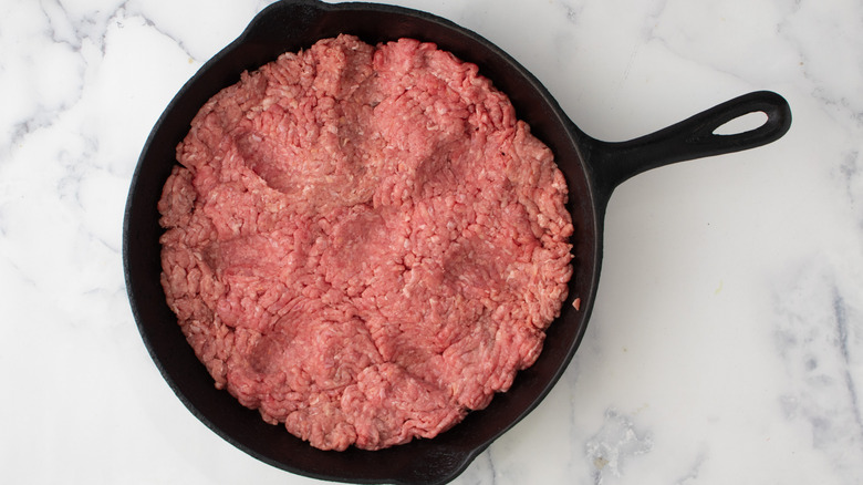 ground beef in skillet