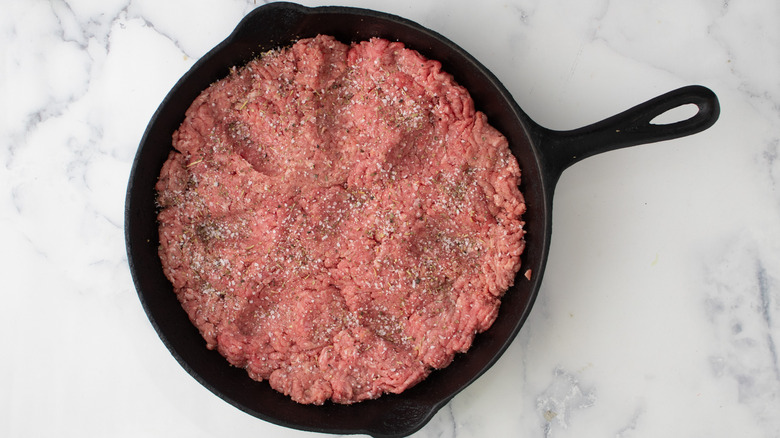 seasoned ground beef in skillet