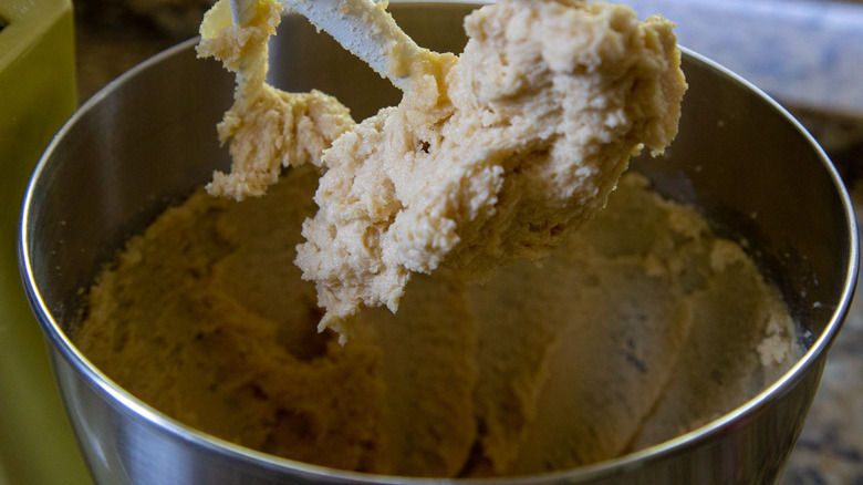 cookie batter in stand mixer