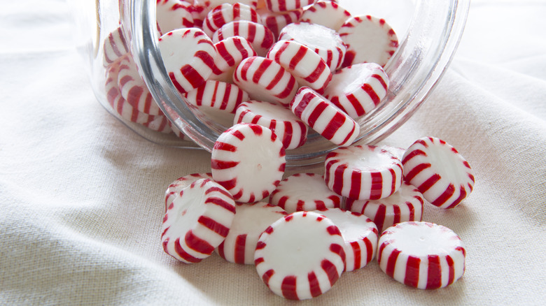 peppermint candy spilling out of jar