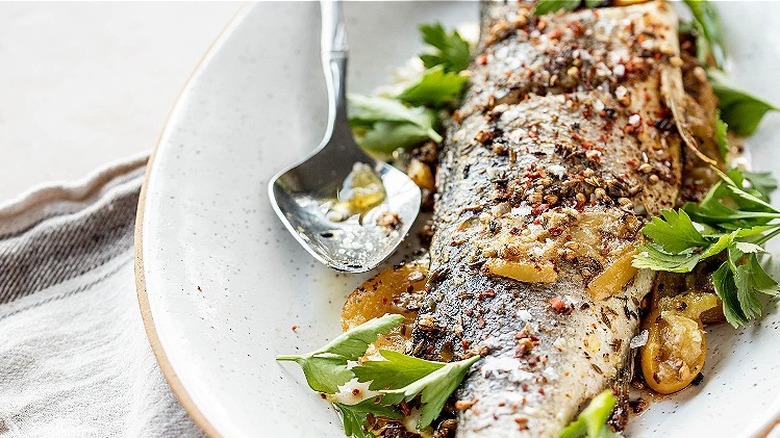 close up of seasonings on fish