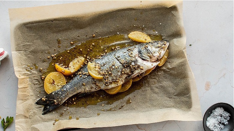 branzino on a sheet tray