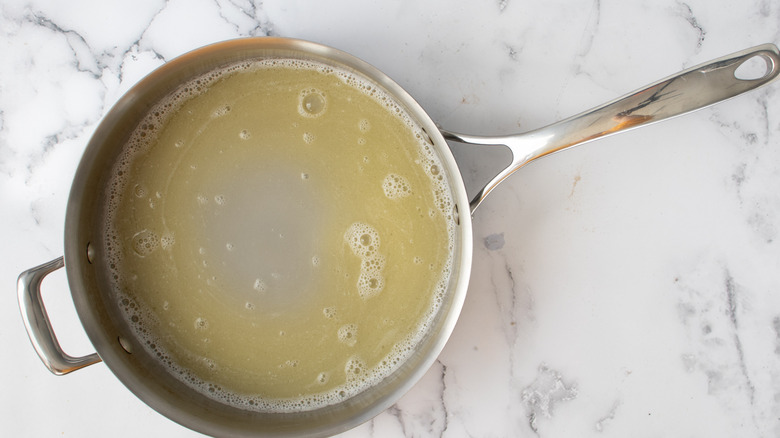 whisked butter and water in saucepan