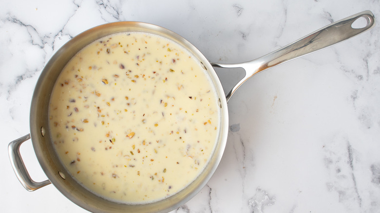 pistachio cream sauce in pan