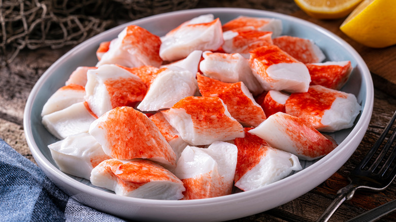 crab stick pieces in bowl