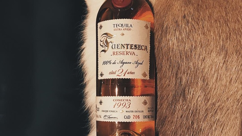 A bottle of Fuenteseca 21 tequila