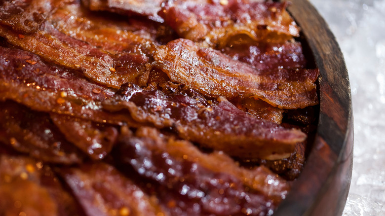 Close-up of candied bacon