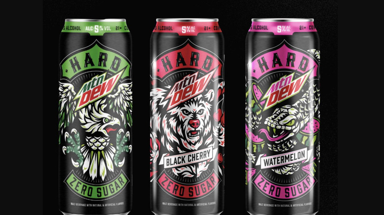 Three different flavors of hard Mountain Dew