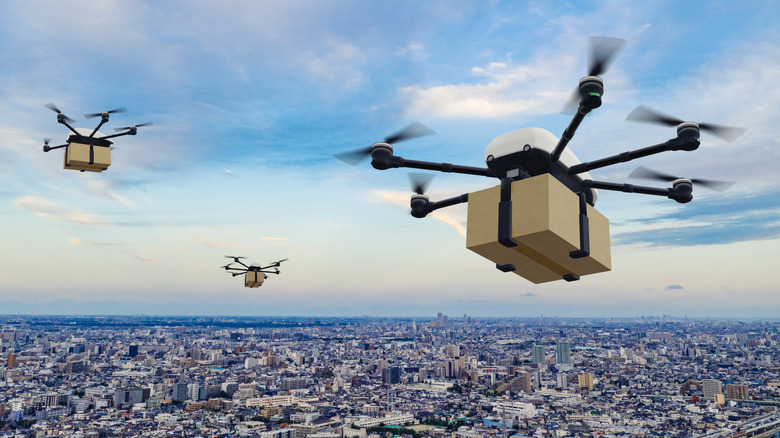 Drones making package delivery