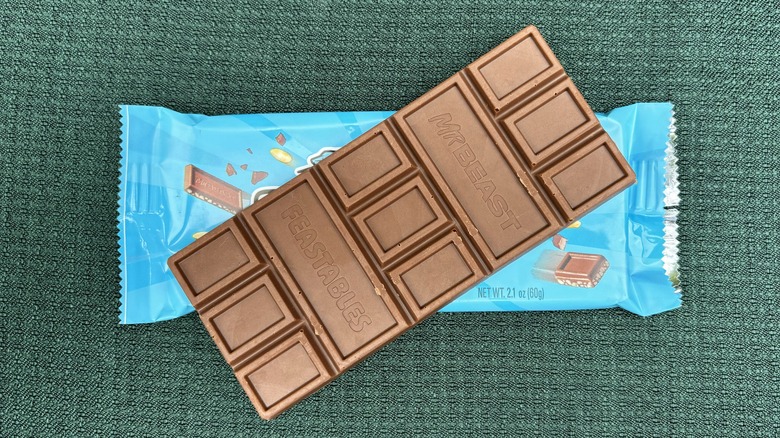 full unwrapped Feastables chocolate bar