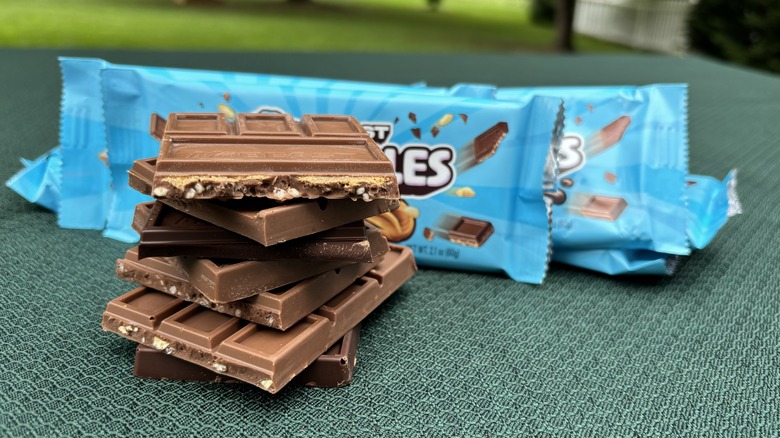 stack of Feastables chocolate bars