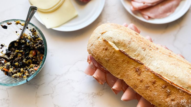 A Muffaletta sandwich served on a plate