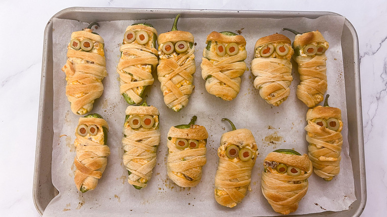 dough-wrapped jalapeño popper mummies