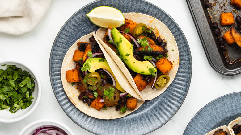 Filled tacos on a plate