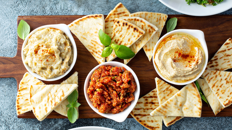 dips on snack board