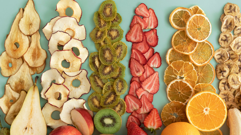 Rows of dried fruit