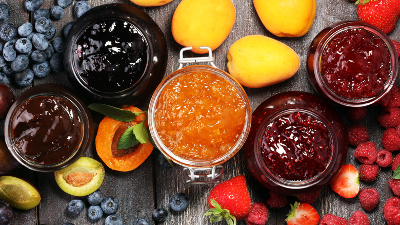 A mixed assortment of jams and marmalades