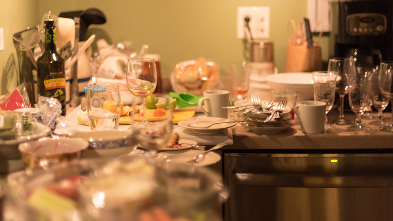 kitchen mess after dinner party