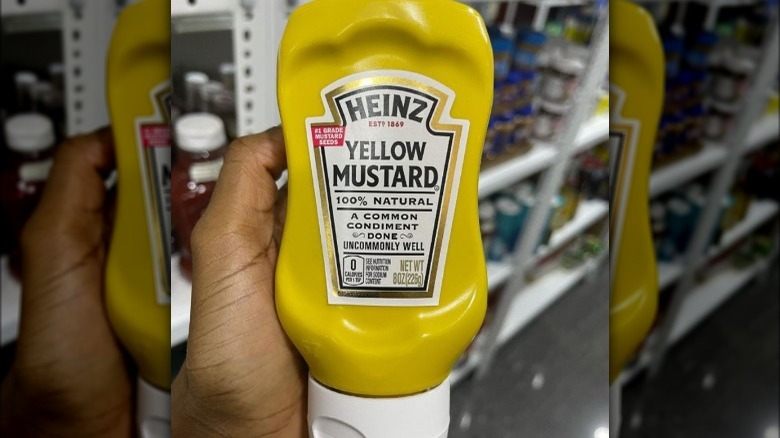 Bottle of Heinz 100% natural yellow mustard