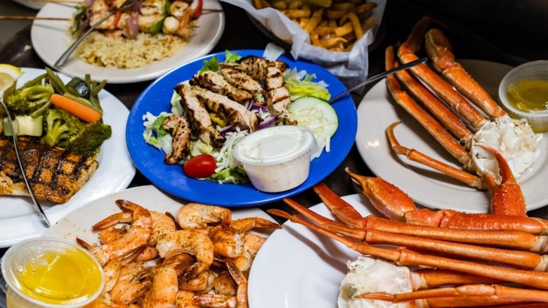 Various seafood and non-seafood plates