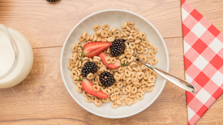 bowl of Cheerios with fruit