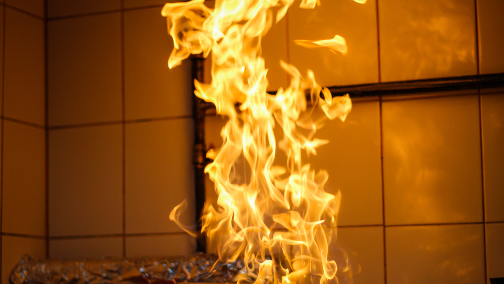 Flames in a kitchen