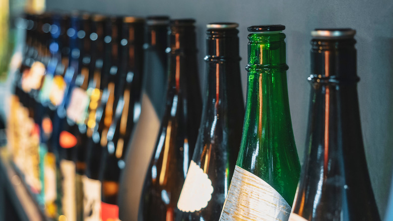 Sake bottles lined up