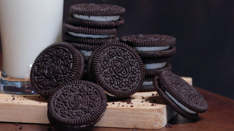 Oreos on a wooden board