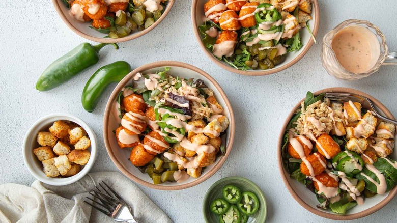 four nashville hot chicken bowls