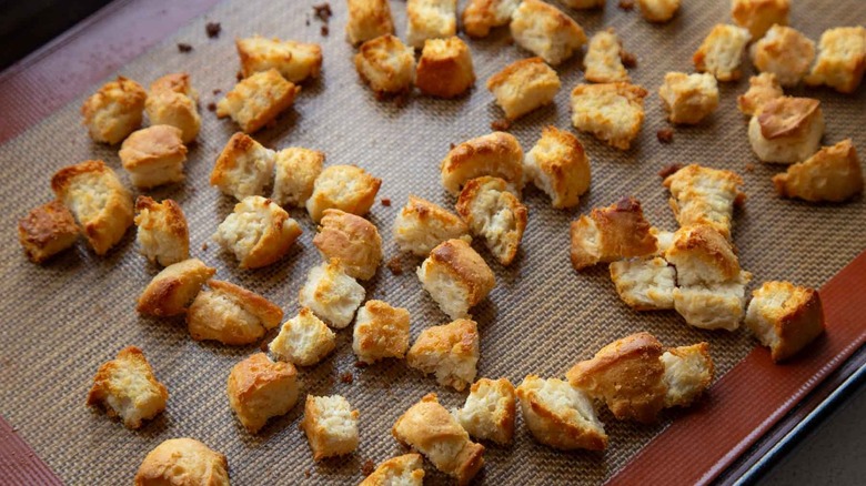 baked biscuit bits on tray