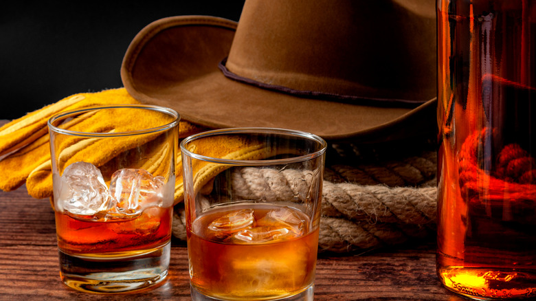 Cowboy hat and whiskey 