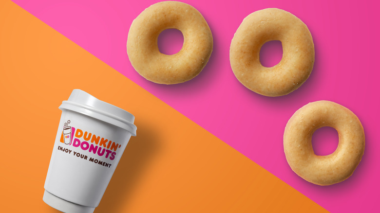 Dunkin coffee cup and donuts