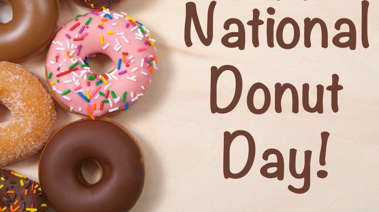 National Doughnut Day text with doughnuts 