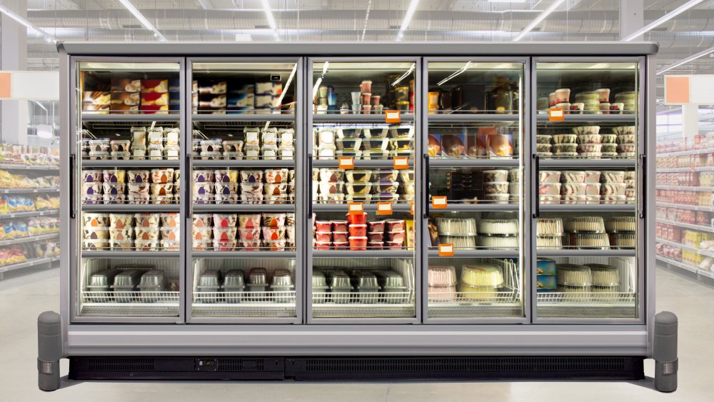 ice cream in a grocery store freezer section